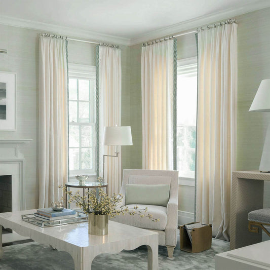 1908 Linen Blend Unlined Breathable & Natural Curtain Pinch Pleat with Trim Border - Cololeaf -- #0 Snow White