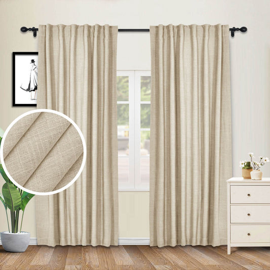 1908 Linen Blend Breathable & Natural Curtain Customizable - Cololeaf -- #1 Beige White