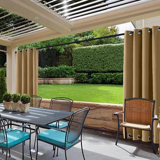 Rose Outdoor Curtains Waterproof Thermal Insulated Blackout Grommets At The Top and Bottom - Cololeaf -- Beige