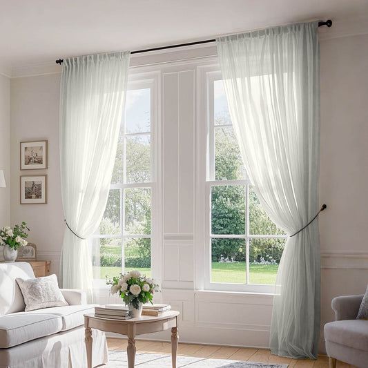 B01 Linen Textured Airy Sheer Curtain Pinch Pleat - Cololeaf -- #30 Light Grey