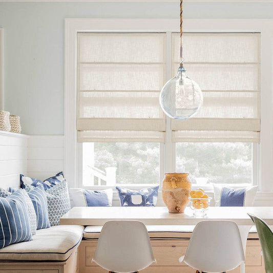 1908 Roman Shade Velcro Faux Linen Light Filtering, Blackout, Room Darkening, Installation Hardware Included - Cololeaf -- #0 Snow White