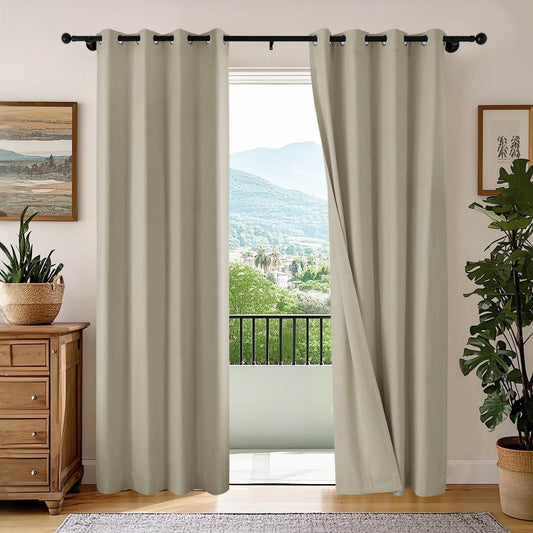 OY66 Extra Long Ultra-Soft Blackout Double-Sided Lightweight Linen Curtain - Cololeaf -- #1 Greyish Beige