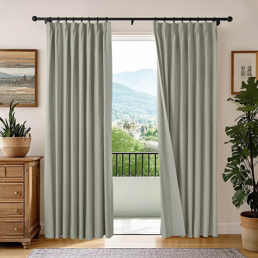OY66 Ultra-Soft Blackout Double-Sided Lightweight Linen Curtain Pinch Pleat - Cololeaf -- #1 Greyish Beige