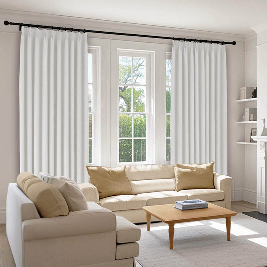 1041 100% Blackout Soft Chenille Linen Blend Curtain Pinch Pleat - Cololeaf -- #1 White