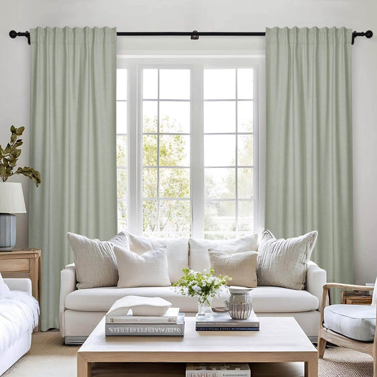 Frank Room Darkening Linen Blend Curtains Heavy Weight Thermal Blackout Drapes Back Tab & Rod Pocket - Cololeaf -- #07 Sand Beige