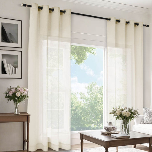 B11 Sheer Vertical Stripe Linen Blend Light Filtering Curtain Grommet - Cololeaf -- #1 White