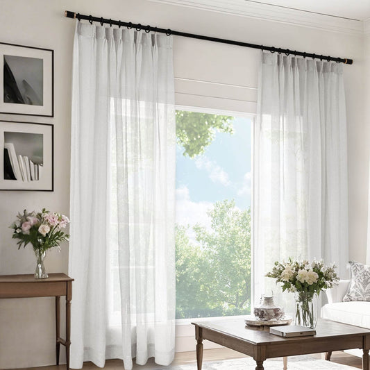 B11 Sheer Vertical Stripe Linen Blend Light Filtering Curtain Pinch Pleat - Cololeaf -- #1 White