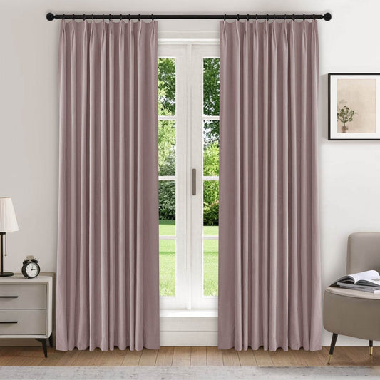 223 Premium 100% Blackout Velvet Drape 280gsm Pinch Pleat - Cololeaf -- #7 Beige