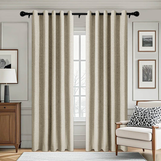 3009 Custom Made 100% Blackout Linen Blend Curtain Grommet & 4 IN 1 - Cololeaf -- #10 Beige