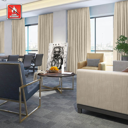 Regal Flame Retardant Fire Resistant Curtains Thermal Insulated Blackout for Office, Hotel, School Grommet - Cololeaf -- Beige