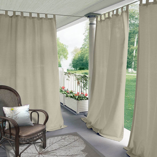 Rose Outdoor Curtains, Waterproof Thermal Insulated Blackout, Tab Top - Cololeaf -- Beige