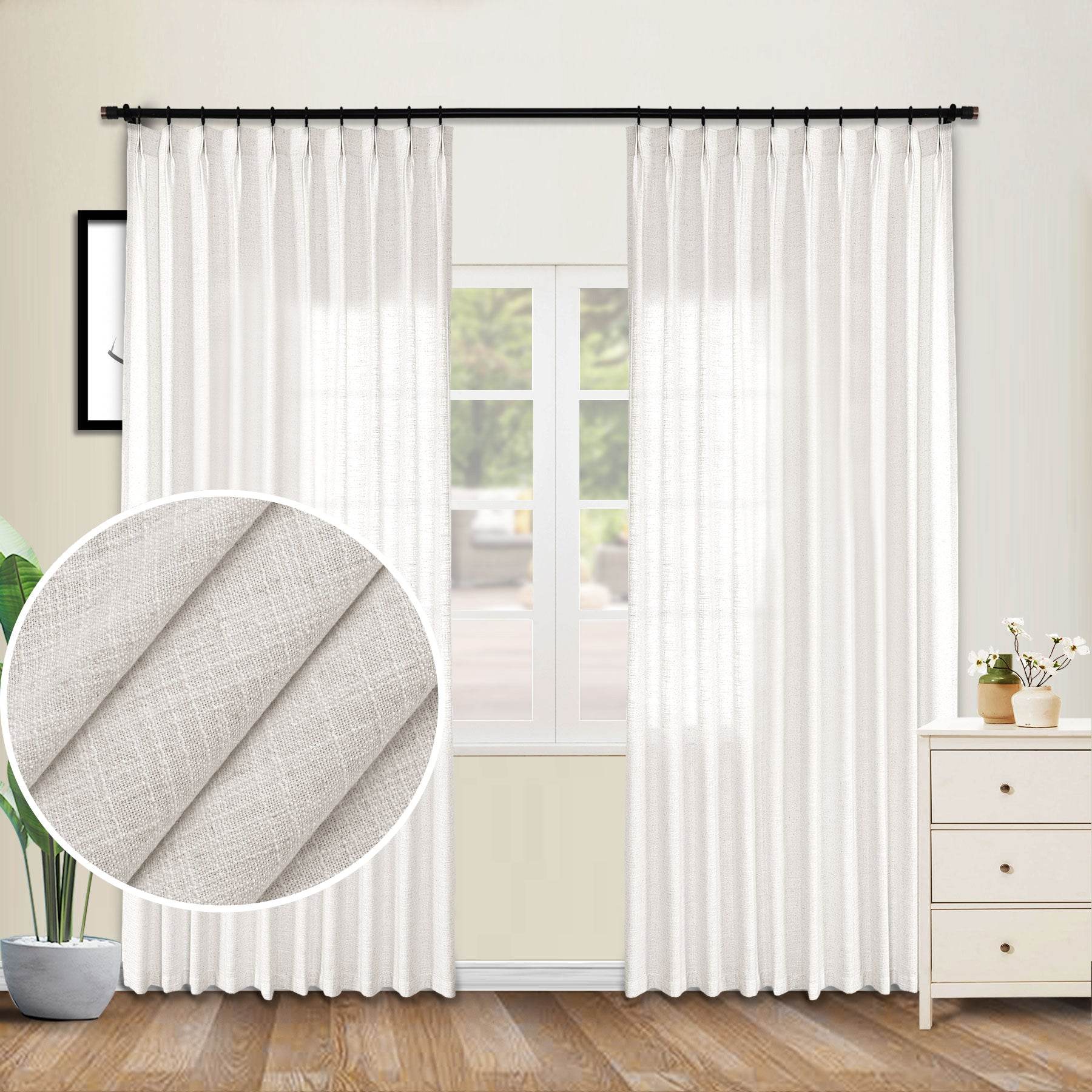 1908 Linen Blend Unlined Breathable & Natural Curtain Pinch Pleat - Cololeaf
