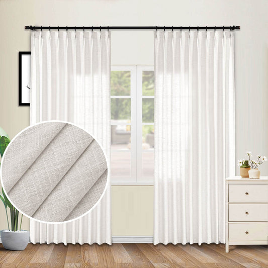 1908 Linen Blend Unlined Breathable & Natural Curtain Pinch Pleat - Cololeaf
