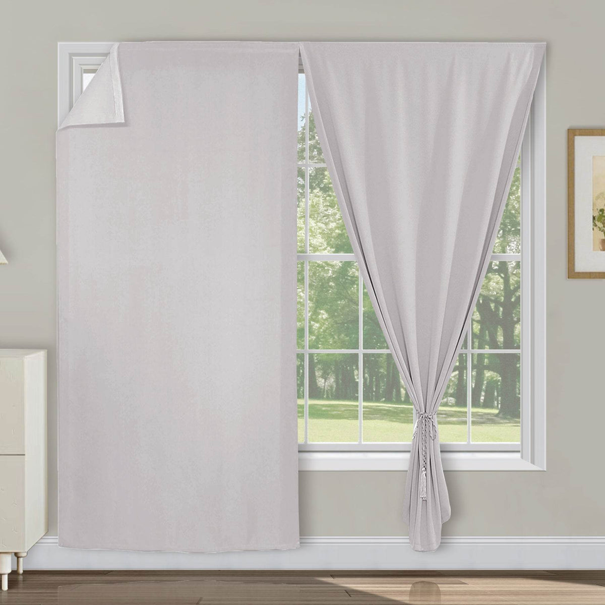 Atlanta Velcro Curtains Self Adhesive Room Darkening Thermal Insulated - Cololeaf -- Grey White