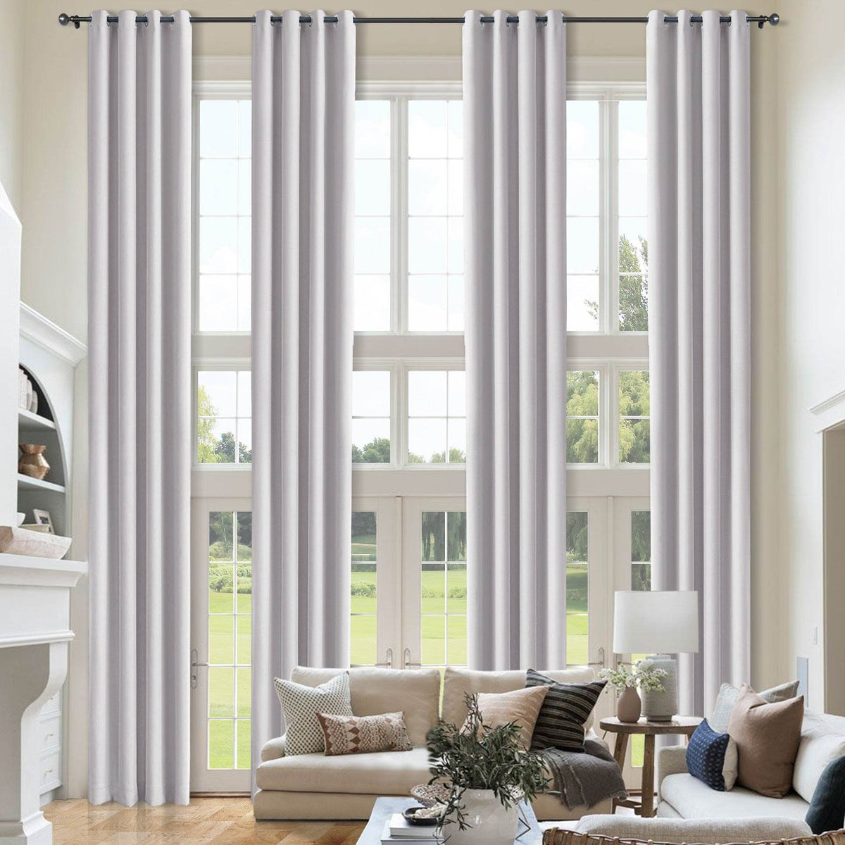 Atlanta Extra Long Room Darkening Curtains Thermal Insulated Noise Reducing Grommet - Cololeaf -- Grey White