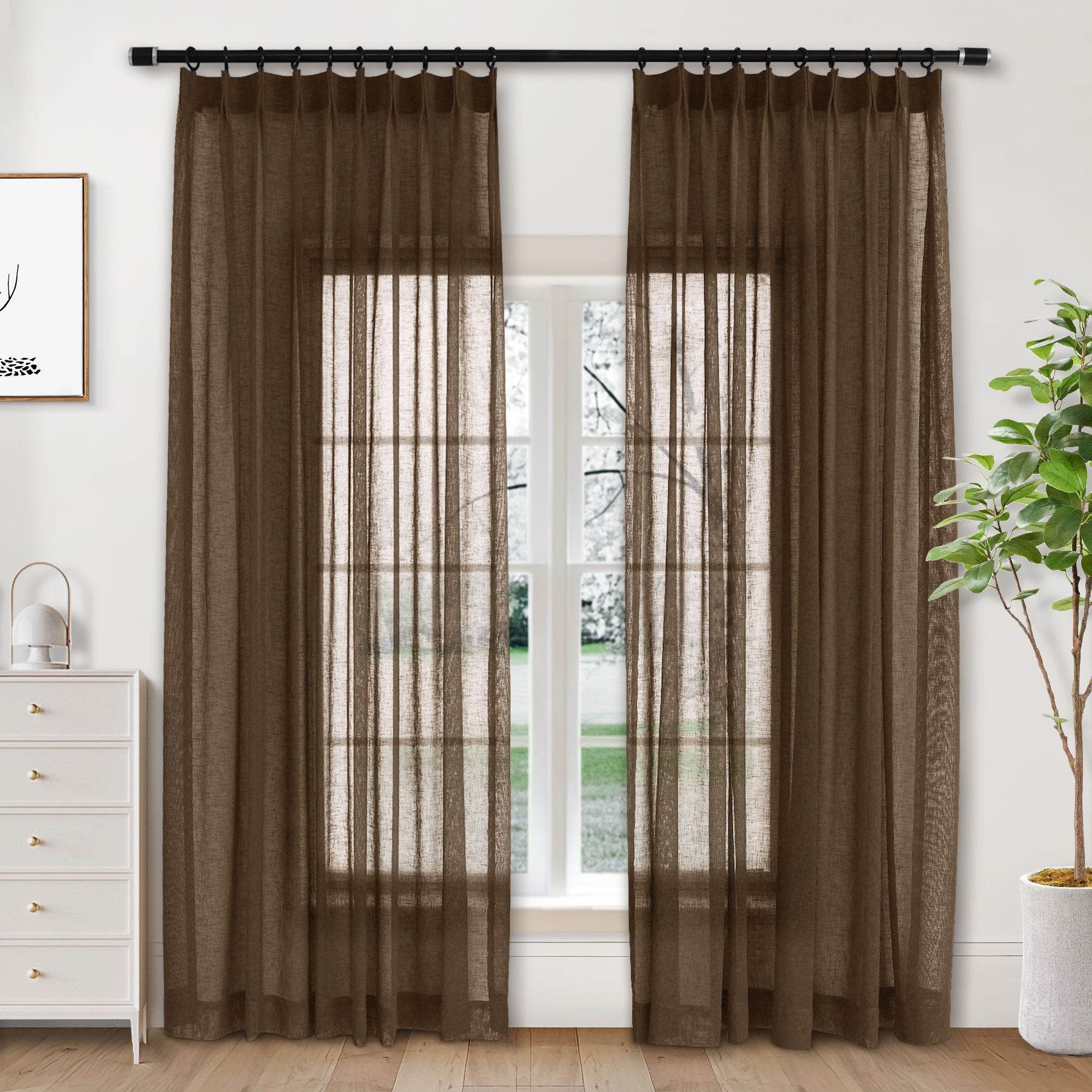 B01 Linen Textured Airy Sheer Curtain Pinch Pleat - Cololeaf