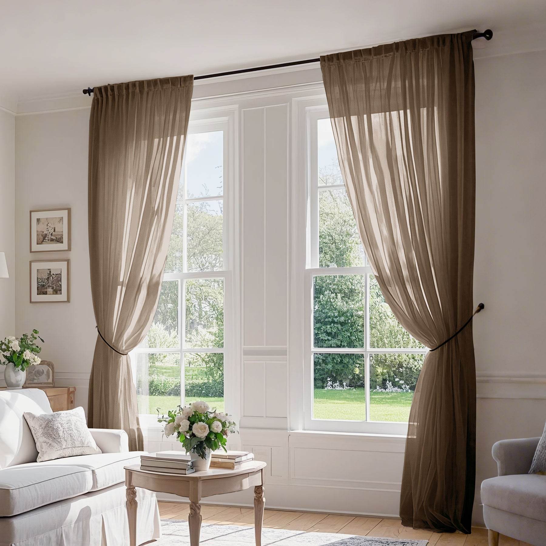 B01 Linen Textured Airy Sheer Curtain Pinch Pleat - Cololeaf