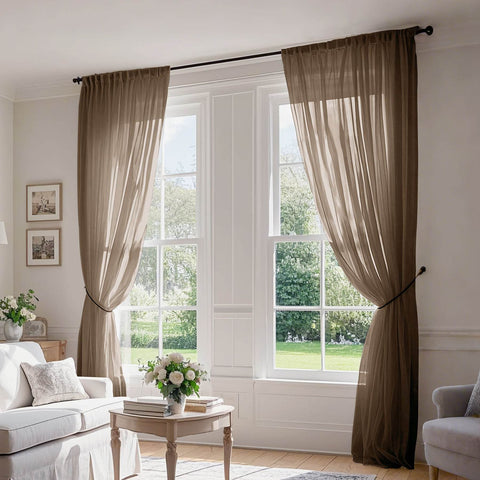 B01 Linen Textured Airy Sheer Curtain Pinch Pleat - Cololeaf