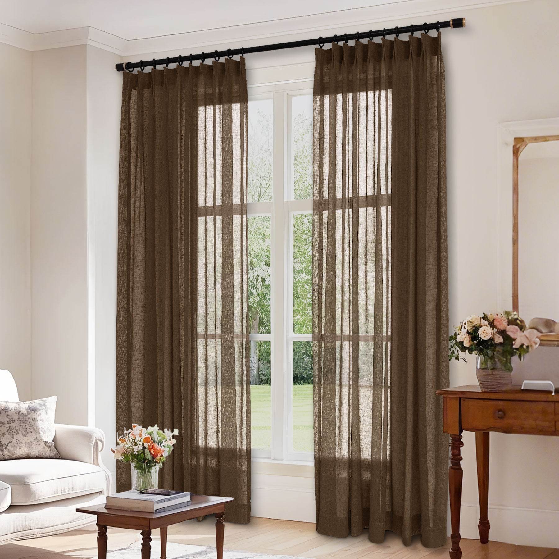 B01 Linen Textured Airy Sheer Curtain Pinch Pleat - Cololeaf