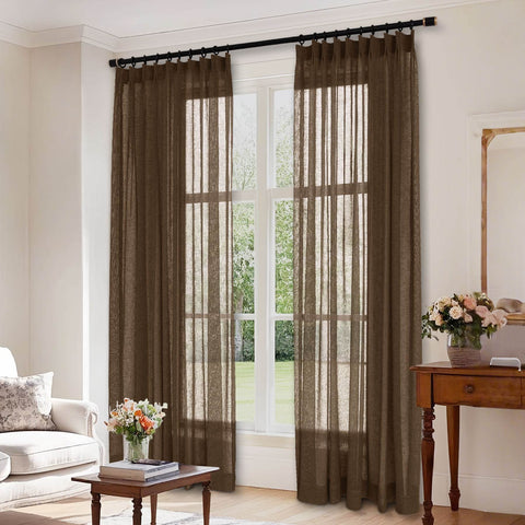 B01 Linen Textured Airy Sheer Curtain Pinch Pleat - Cololeaf