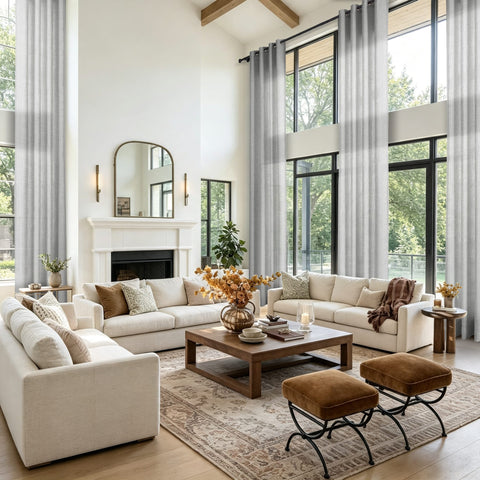 TW04 Extra Long Light Filtering Linen Curtains Grommets 1 Panel for High Ceilings, Perfect for Lofts