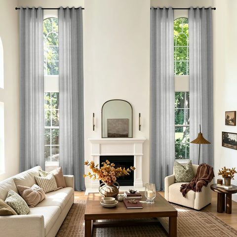 TW04 Extra Long Light Filtering Linen Curtains Grommets 1 Panel for High Ceilings, Perfect for Lofts