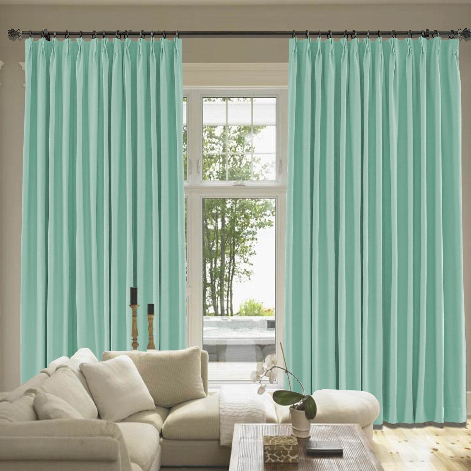 Capri Extra Wide Drape Solid Cotton Heavyweight Curtain Blackout Pinch Pleat - Cololeaf