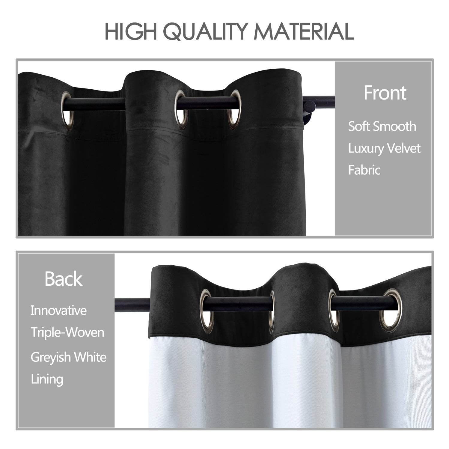 MJ11 Extra Long Soft Velvet Blackout Drapes For Loft Living Room Grommet - Cololeaf
