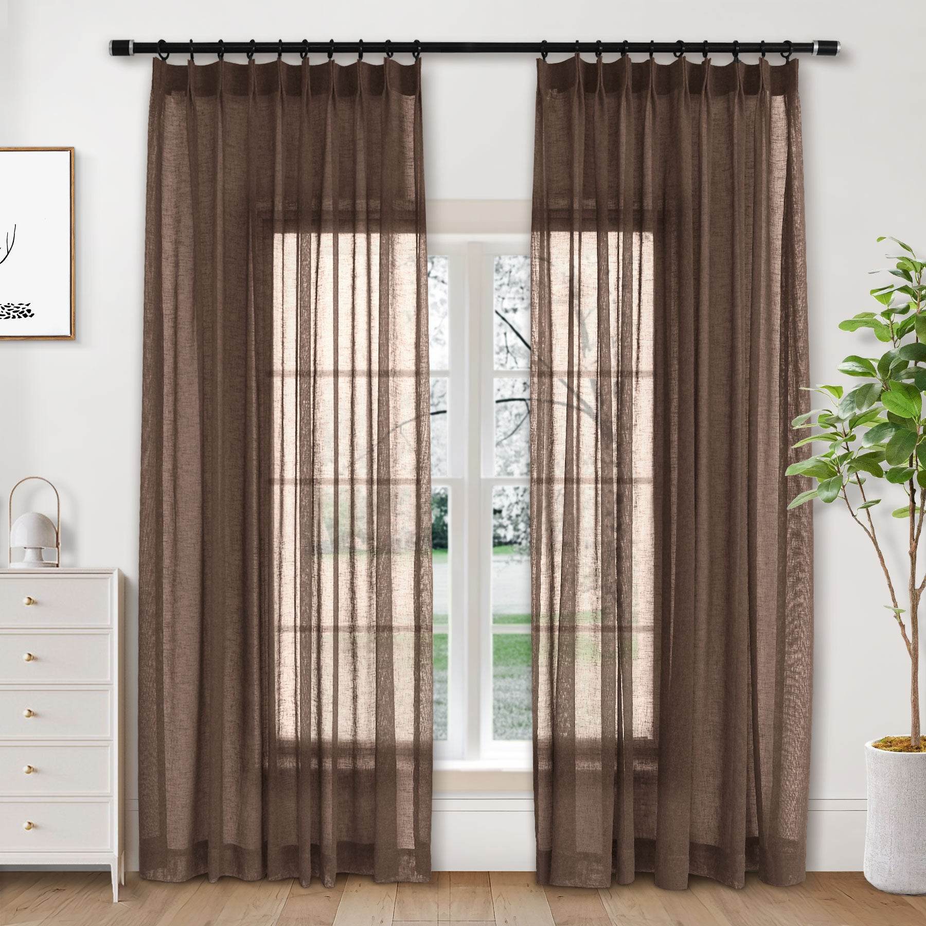 B01 Linen Textured Airy Sheer Curtain Pinch Pleat - Cololeaf