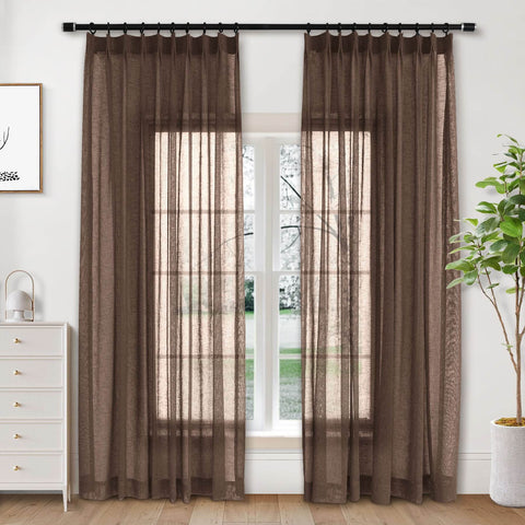 B01 Linen Textured Airy Sheer Curtain Pinch Pleat - Cololeaf