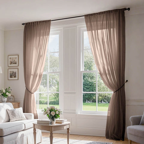B01 Linen Textured Airy Sheer Curtain Pinch Pleat - Cololeaf