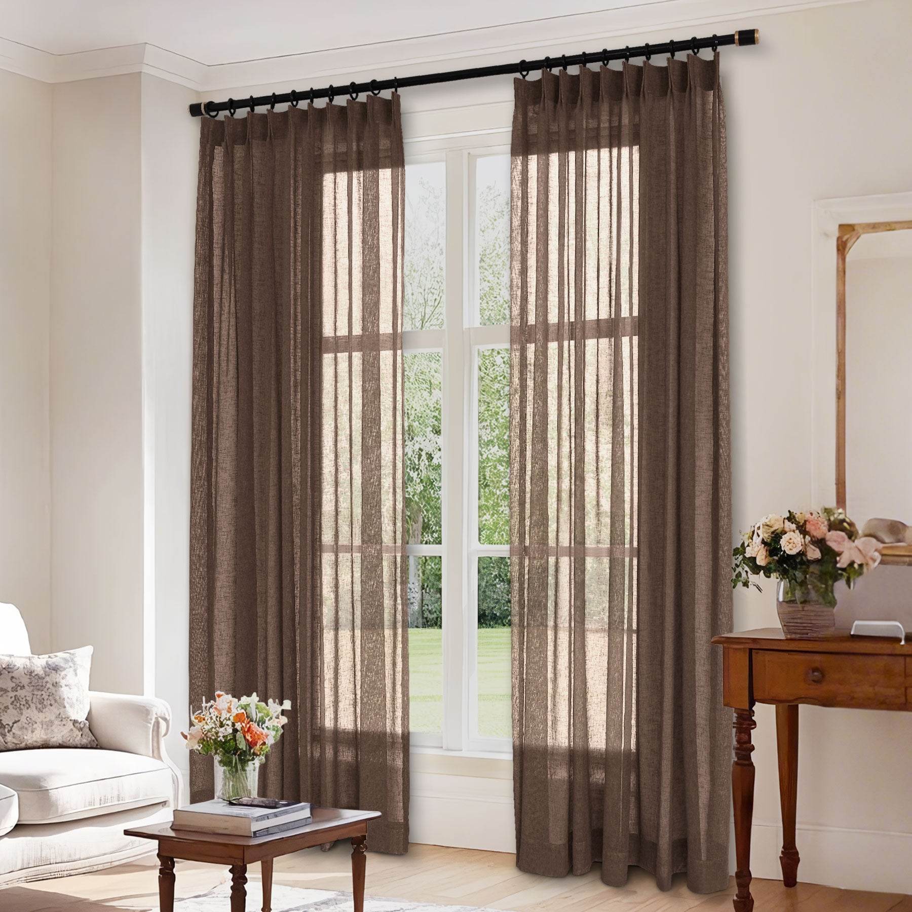 B01 Linen Textured Airy Sheer Curtain Pinch Pleat - Cololeaf