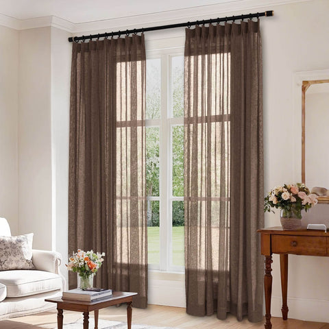B01 Linen Textured Airy Sheer Curtain Pinch Pleat - Cololeaf