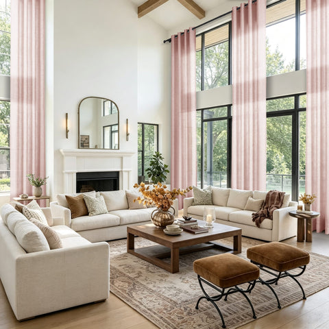 TW04 Extra Long Light Filtering Linen Curtains Grommets 1 Panel for High Ceilings, Perfect for Lofts