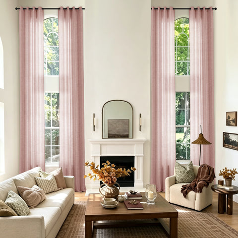 TW04 Extra Long Light Filtering Linen Curtains Grommets 1 Panel for High Ceilings, Perfect for Lofts