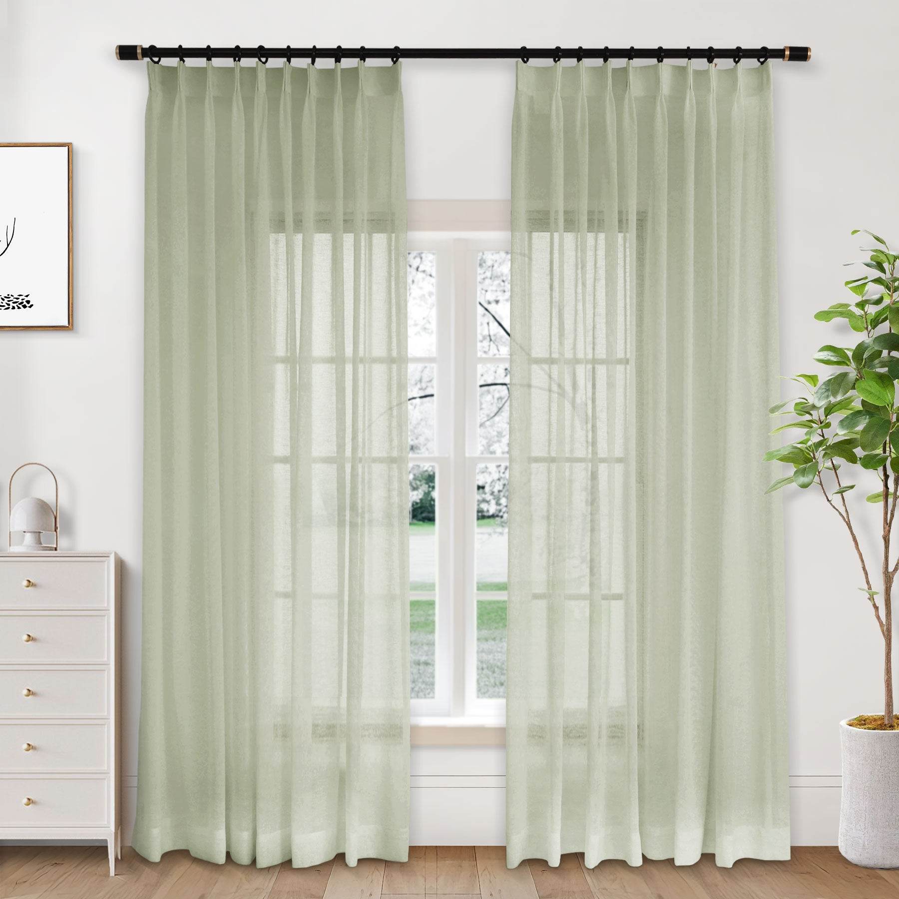 B01 Linen Textured Airy Sheer Curtain Pinch Pleat - Cololeaf