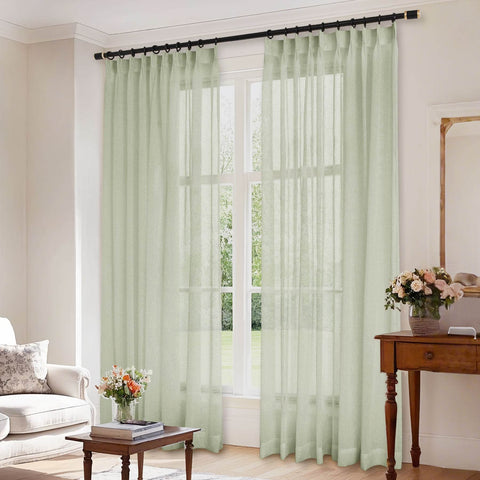 B01 Linen Textured Airy Sheer Curtain Pinch Pleat - Cololeaf