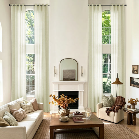 TW04 Extra Long Light Filtering Linen Curtains Grommets 1 Panel for High Ceilings, Perfect for Lofts