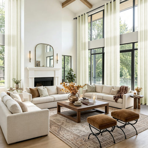 TW04 Extra Long Light Filtering Linen Curtains Grommets 1 Panel for High Ceilings, Perfect for Lofts