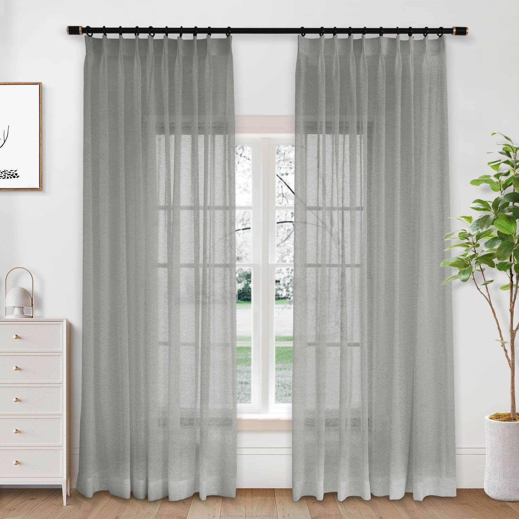 B01 Linen Textured Airy Sheer Curtain Pinch Pleat - Cololeaf