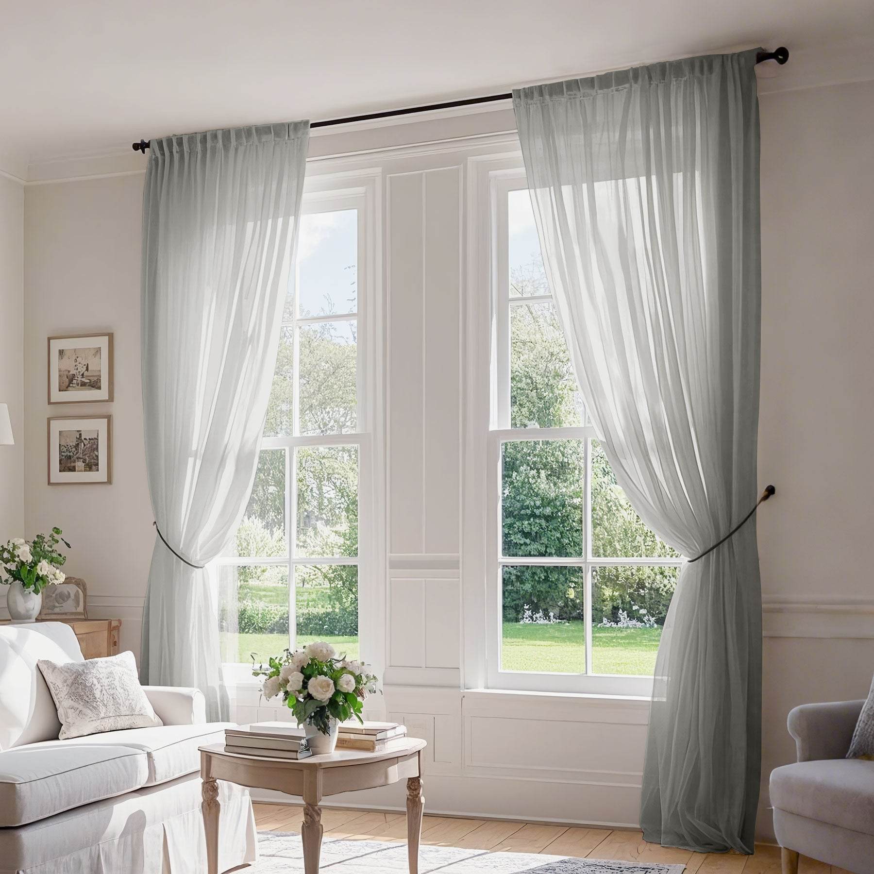 B01 Linen Textured Airy Sheer Curtain Pinch Pleat - Cololeaf