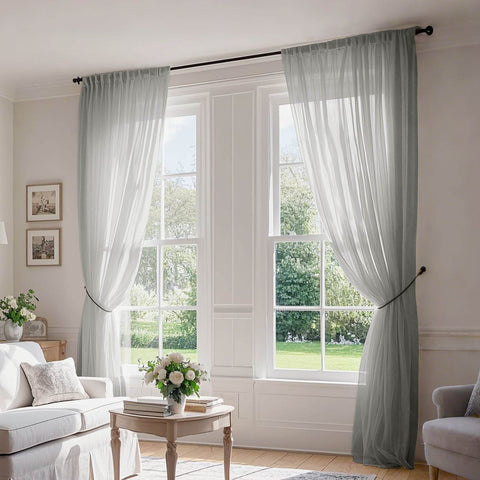 B01 Linen Textured Airy Sheer Curtain Pinch Pleat - Cololeaf