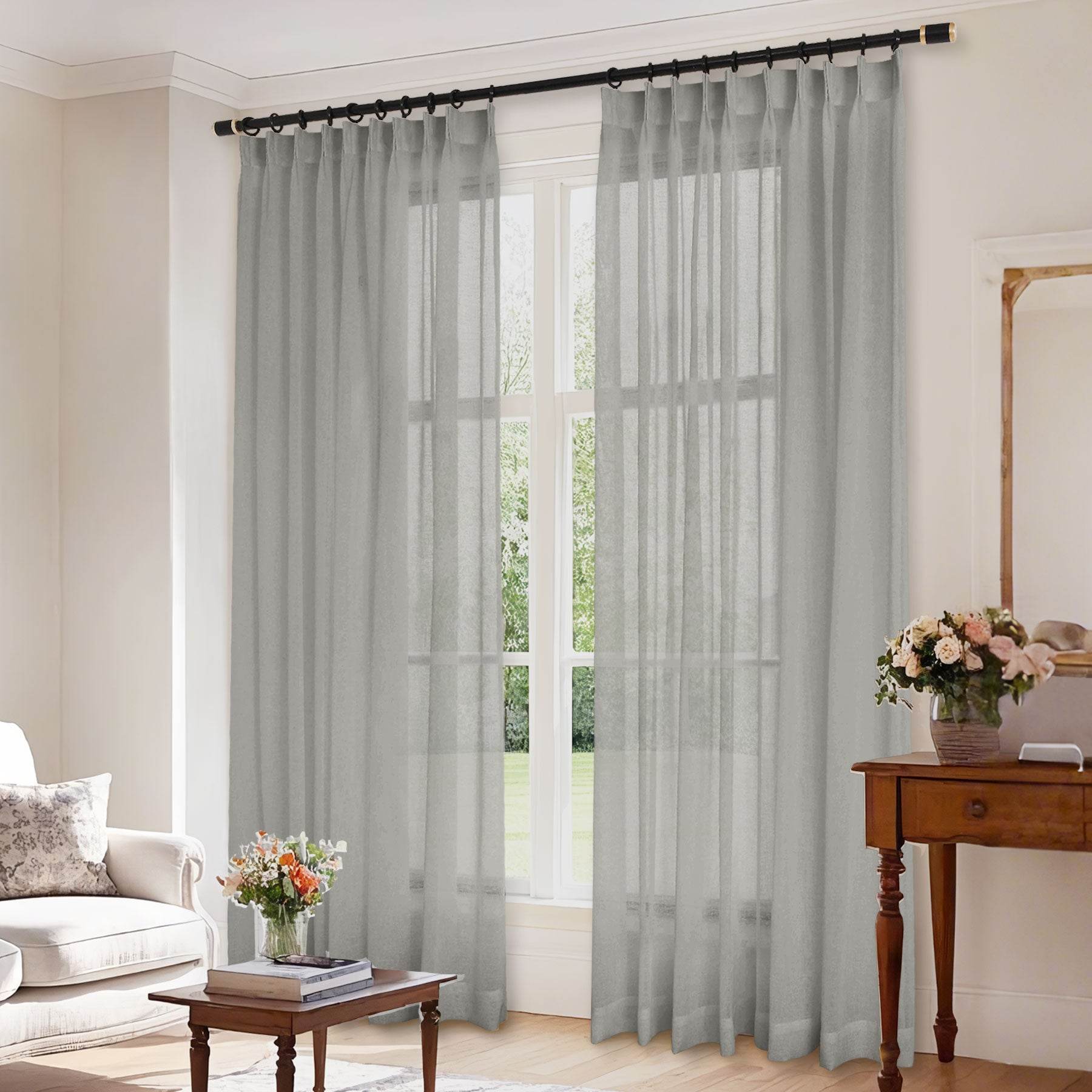 B01 Linen Textured Airy Sheer Curtain Pinch Pleat - Cololeaf