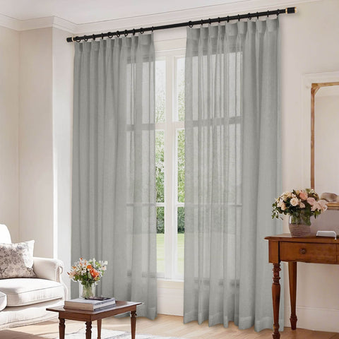 B01 Linen Textured Airy Sheer Curtain Pinch Pleat - Cololeaf