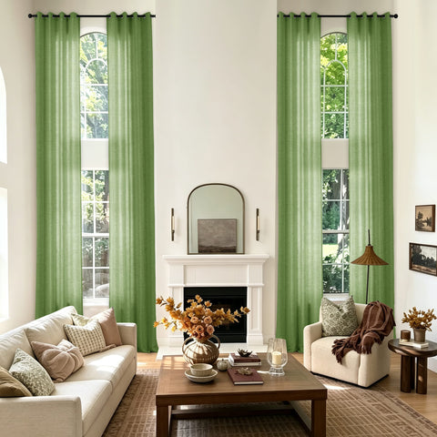 TW04 Extra Long Light Filtering Linen Curtains Grommets 1 Panel for High Ceilings, Perfect for Lofts