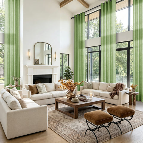 TW04 Extra Long Light Filtering Linen Curtains Grommets 1 Panel for High Ceilings, Perfect for Lofts