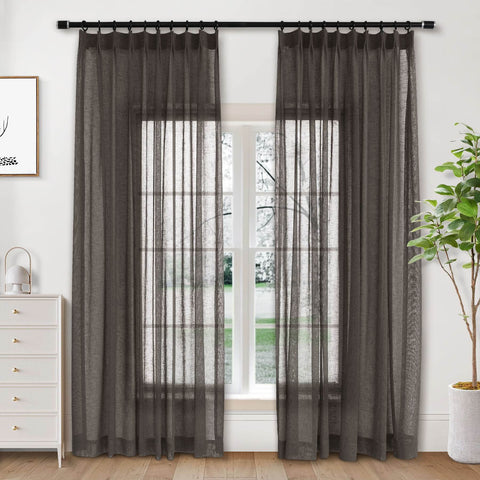 B01 Linen Textured Airy Sheer Curtain Pinch Pleat - Cololeaf
