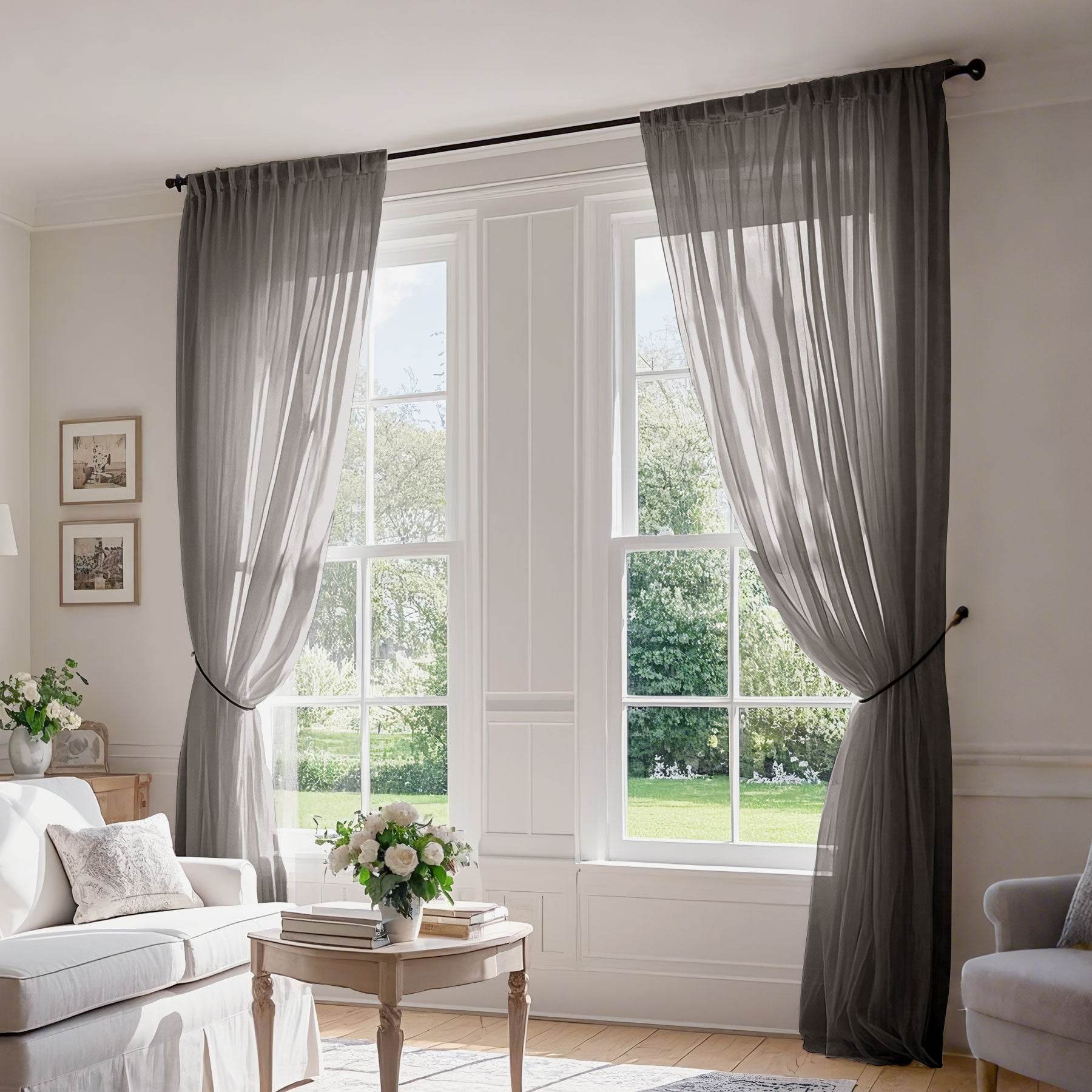 B01 Linen Textured Airy Sheer Curtain Pinch Pleat - Cololeaf