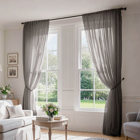 B01 Linen Textured Airy Sheer Curtain Pinch Pleat - Cololeaf