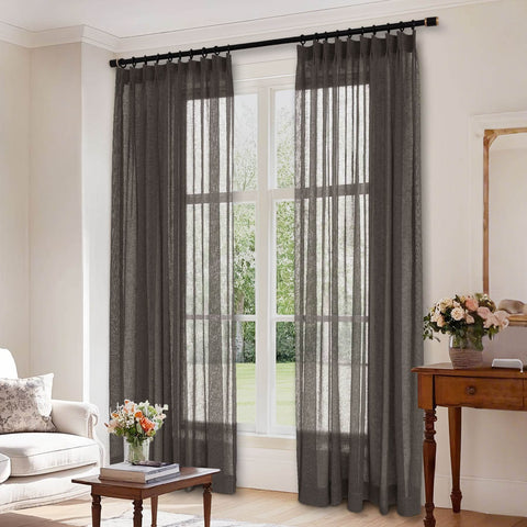 B01 Linen Textured Airy Sheer Curtain Pinch Pleat - Cololeaf